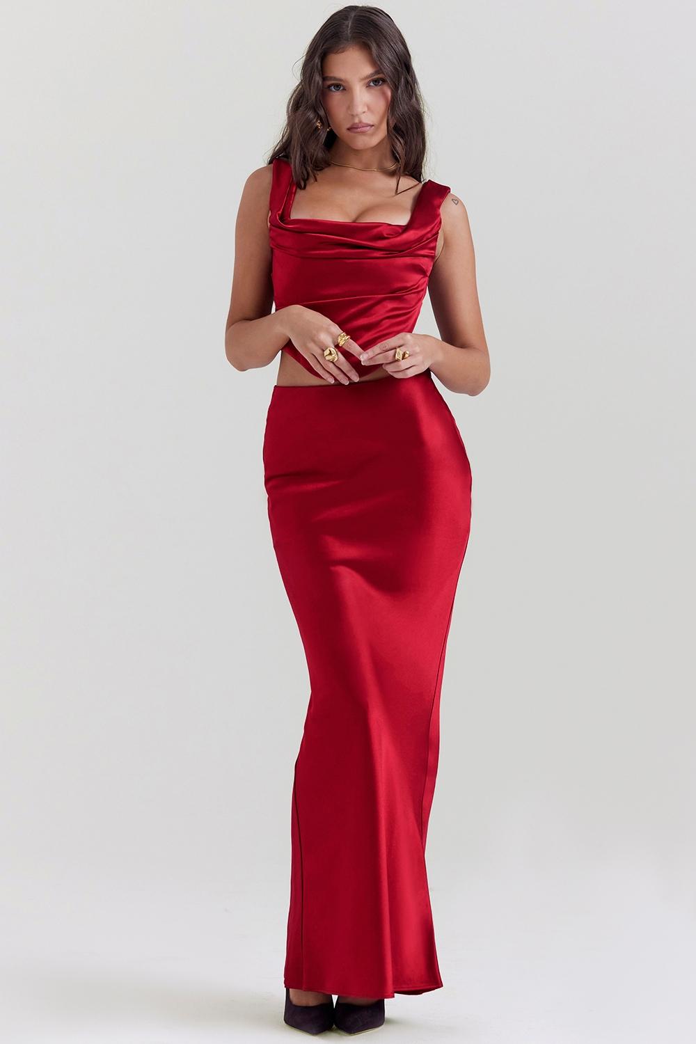 Sydel  ruby satin bias cut maxi skirt Product Image