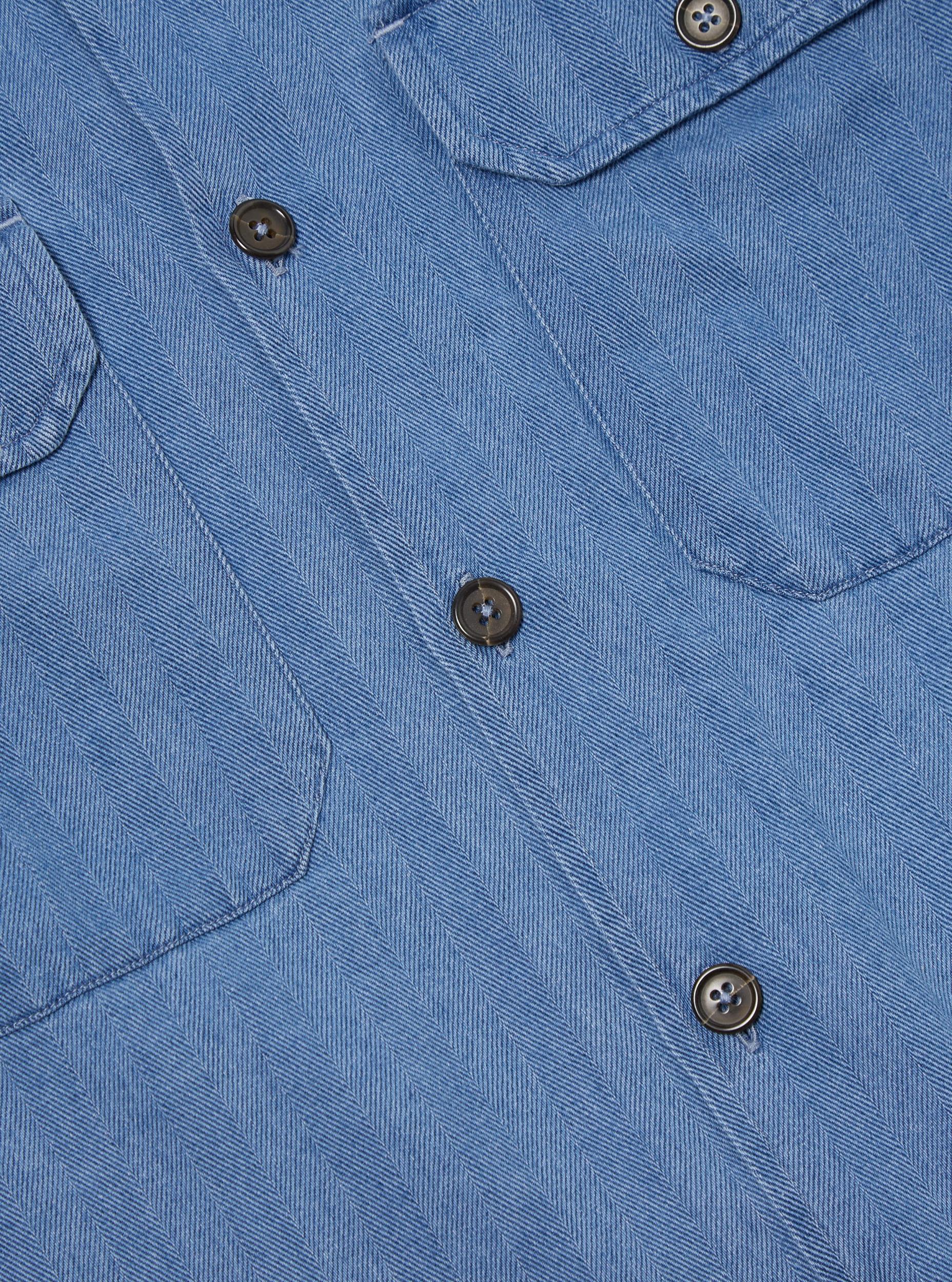 Universal Works L/S Utility Shirt in Washed Indigo Herringbone Denim Product Image