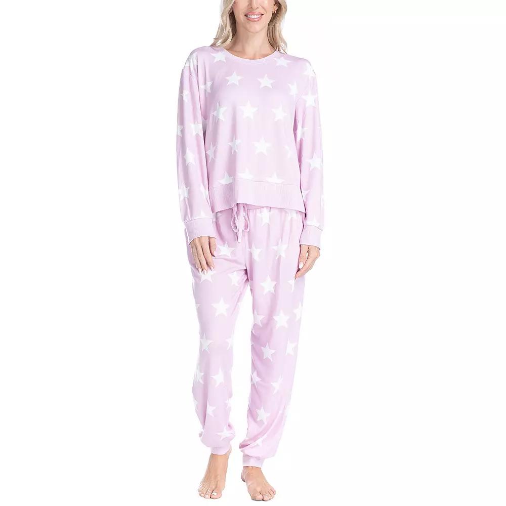 Womens Ocean Pacific Fuzzy Feelings Long Sleeve Pajama Shirt & Pajama Bottoms Sleep Set Green Tree Product Image