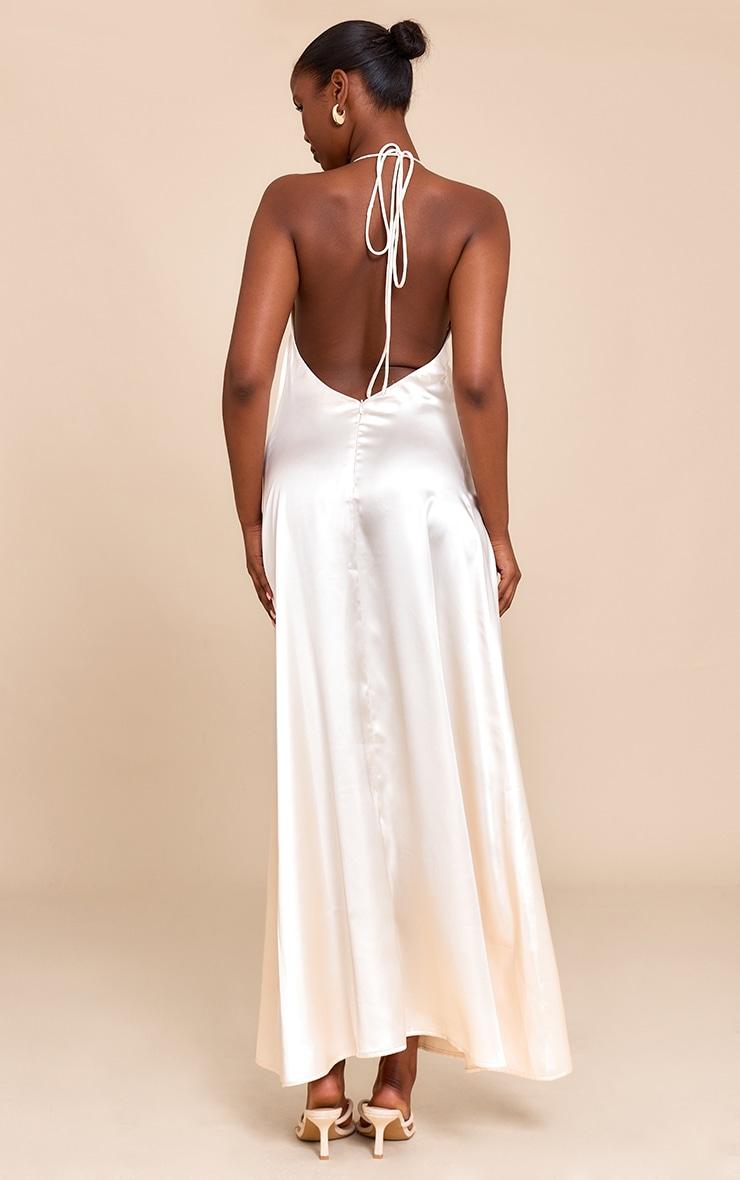  Natural Satin Lace Up Back Maxi Slip Dress Product Image