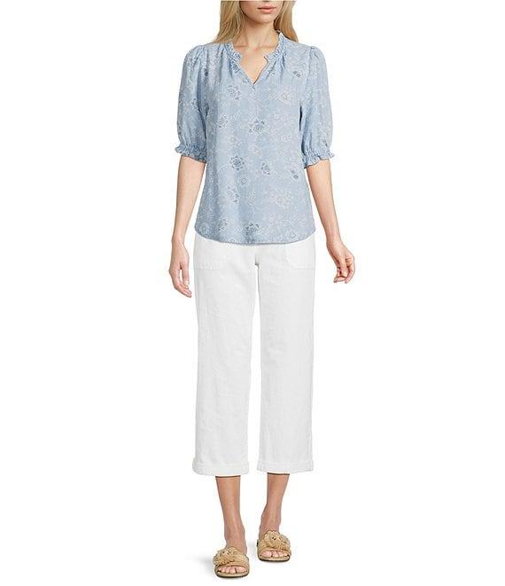 Nurture Stretch Linen Blend Cuffed Straight Leg Crop Pants Product Image