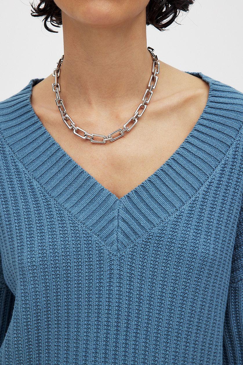 Knitted Oversized V-Neck Sweater Product Image