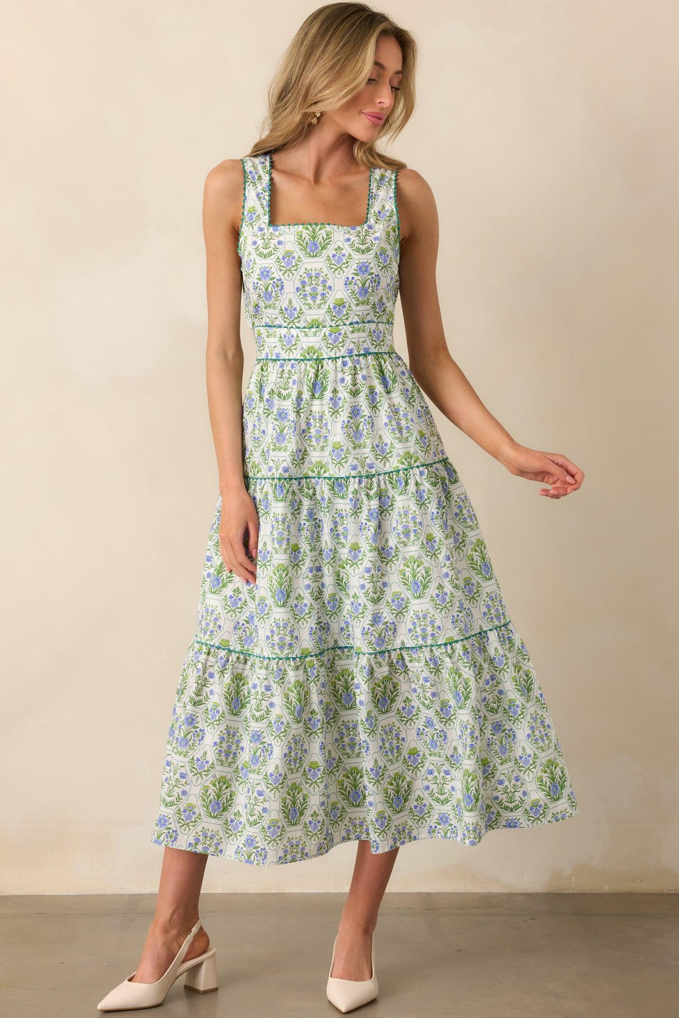 This Is The One Green Geometric Floral Cotton Maxi Dress Product Image