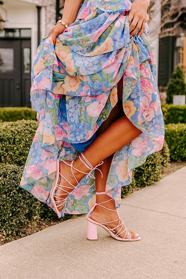 The Biana Faux Leather Lace Up Heel in Pink Product Image