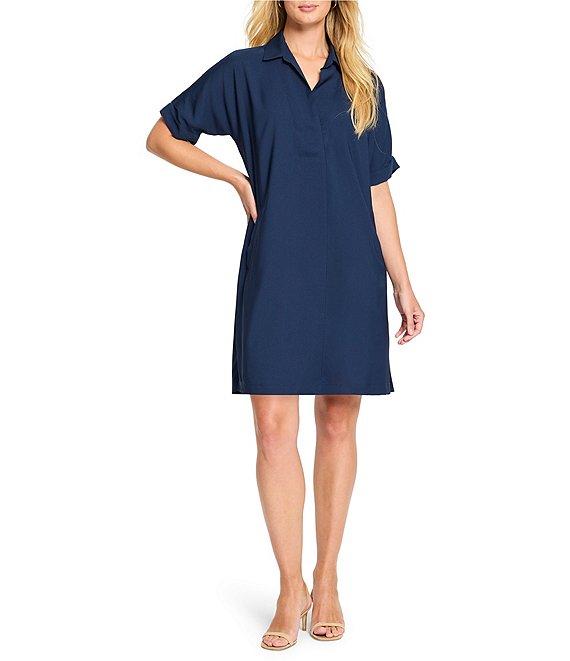 NIC + ZOE Polished Devon Woven Collar V-Neck Short Sleeve Dress Product Image