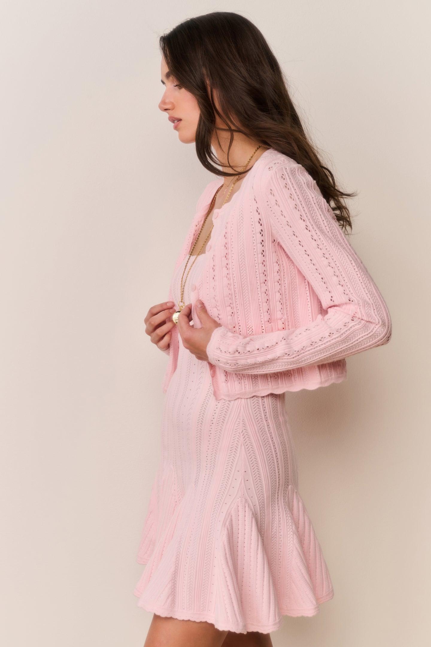 Peridot Stretch Pointelle Cardigan - WHITE TEA Product Image