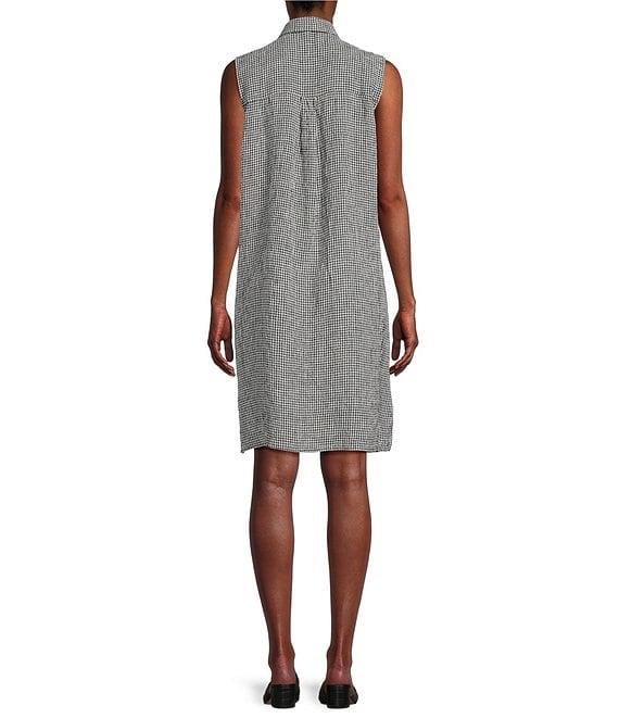 Eileen Fisher Puckered Organic Linen Point Collar Sleeveless Shirtdress Product Image