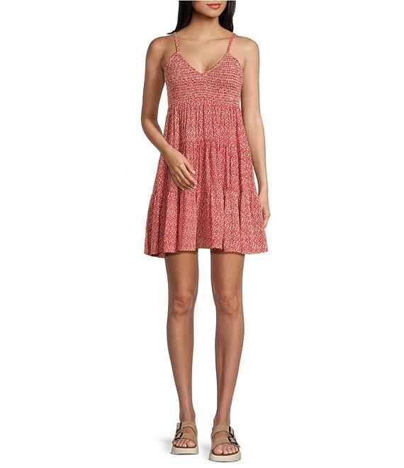 Angie Sleeveless Smocked Bodice Ditsy Print Tier Dress Product Image