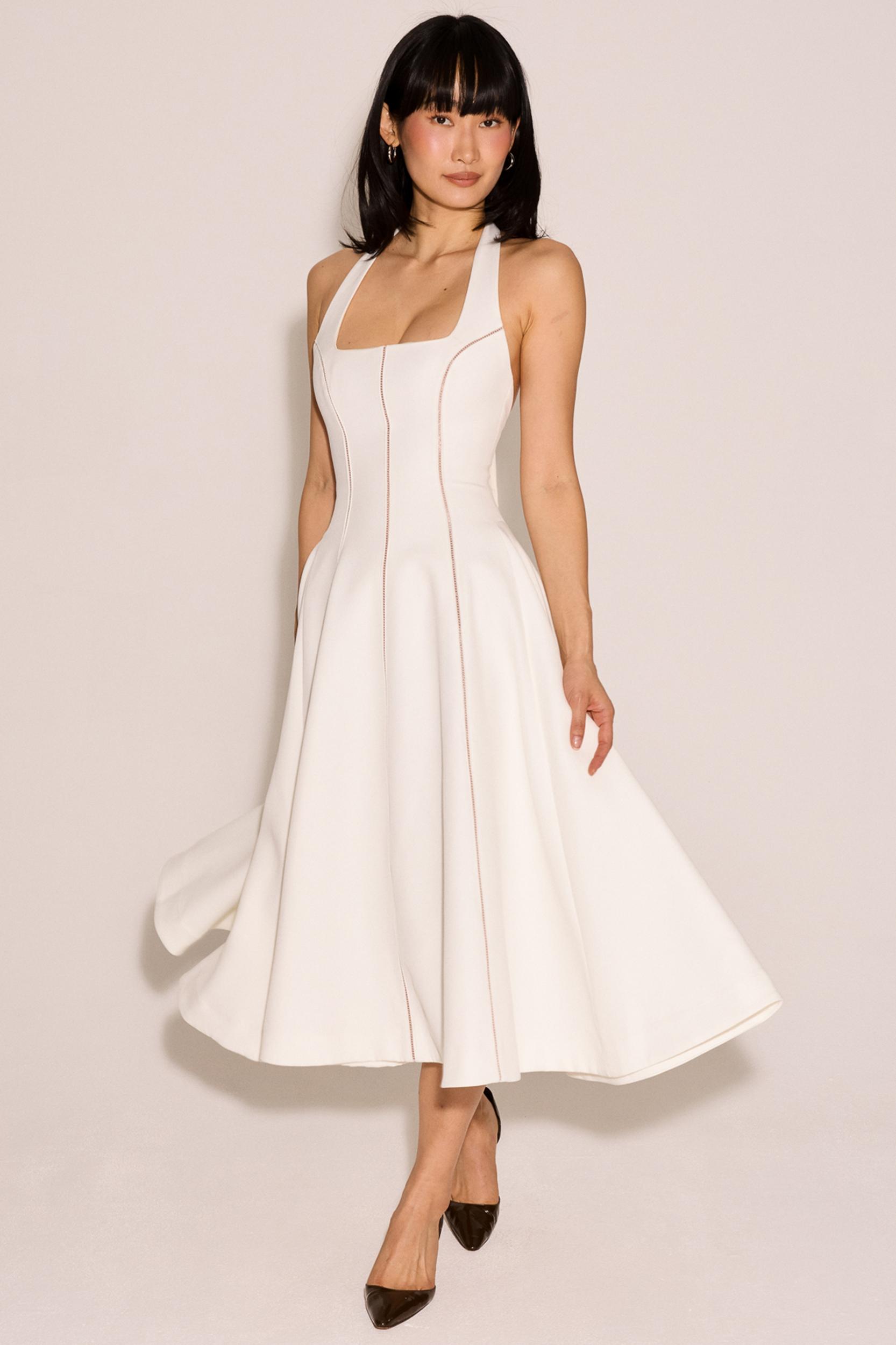 Loulou  ivory halter neck midi dress Product Image