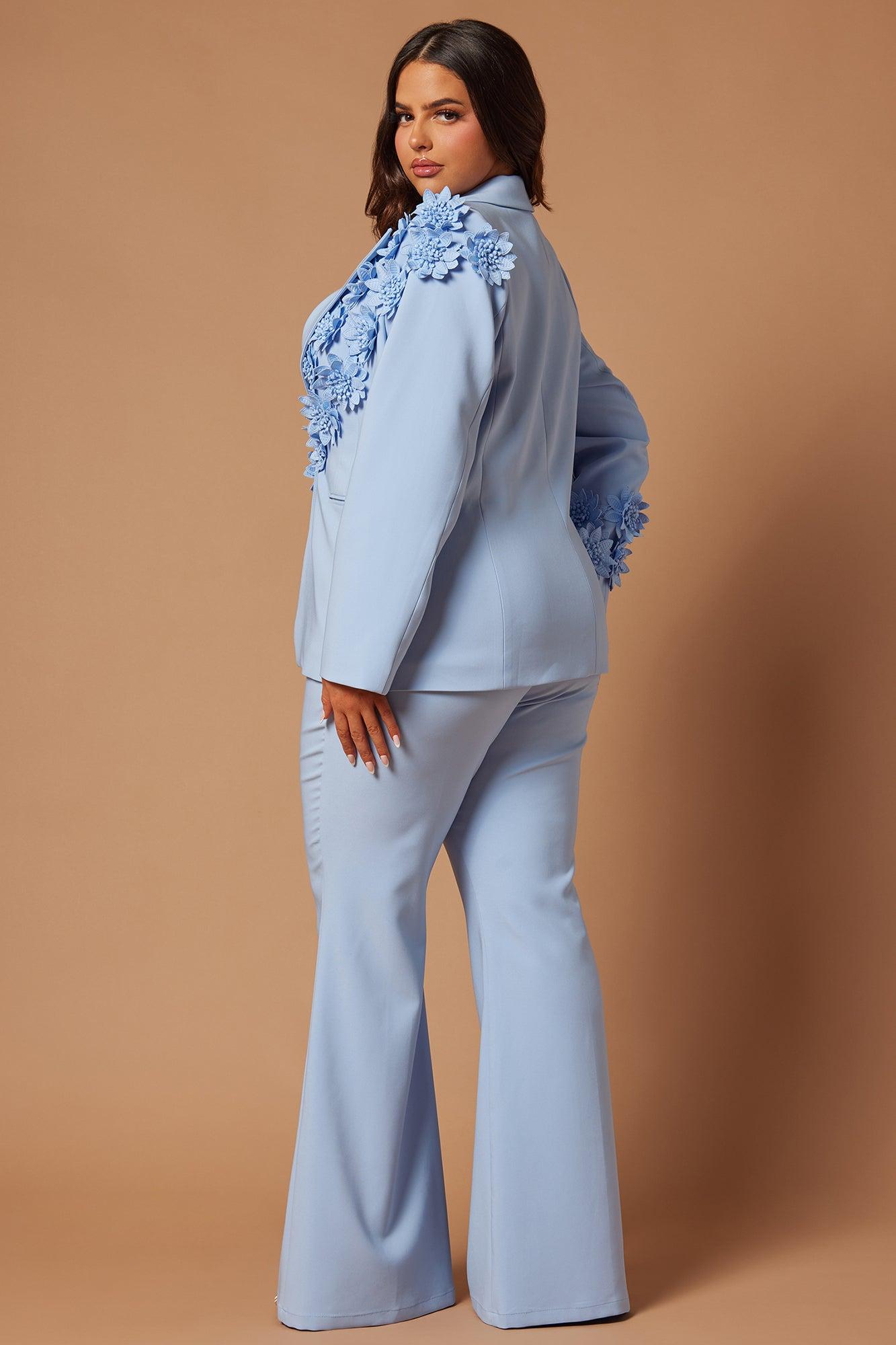 Claudette Floral Embroidered Suit Set - Light Blue Product Image