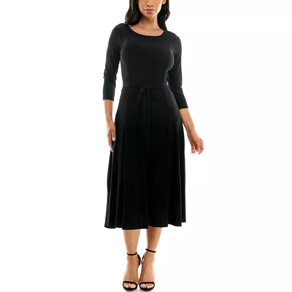 Women's Nina Leonard Sylvia Midi Dress With Belt Sash,  Product Image