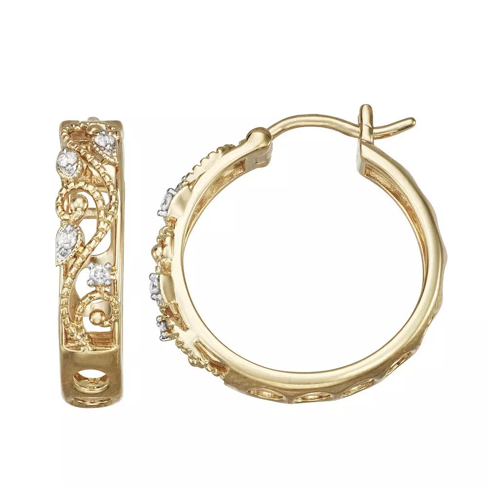 HDI 1/10 Carat T.W. Diamond Hoop Earrings, Women's, Gold Tone Product Image