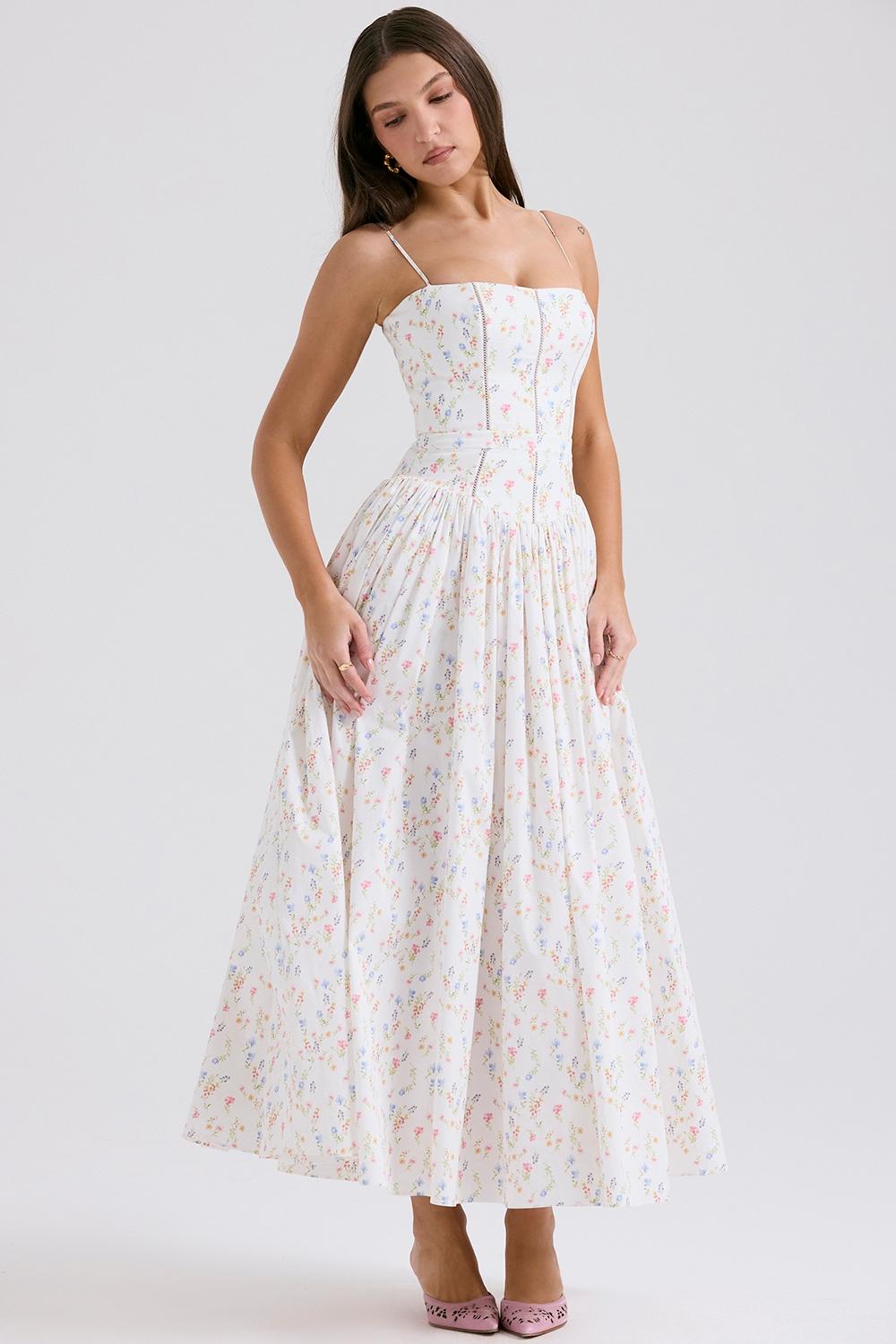 Ysabella  white posy print cotton maxi sundress Product Image
