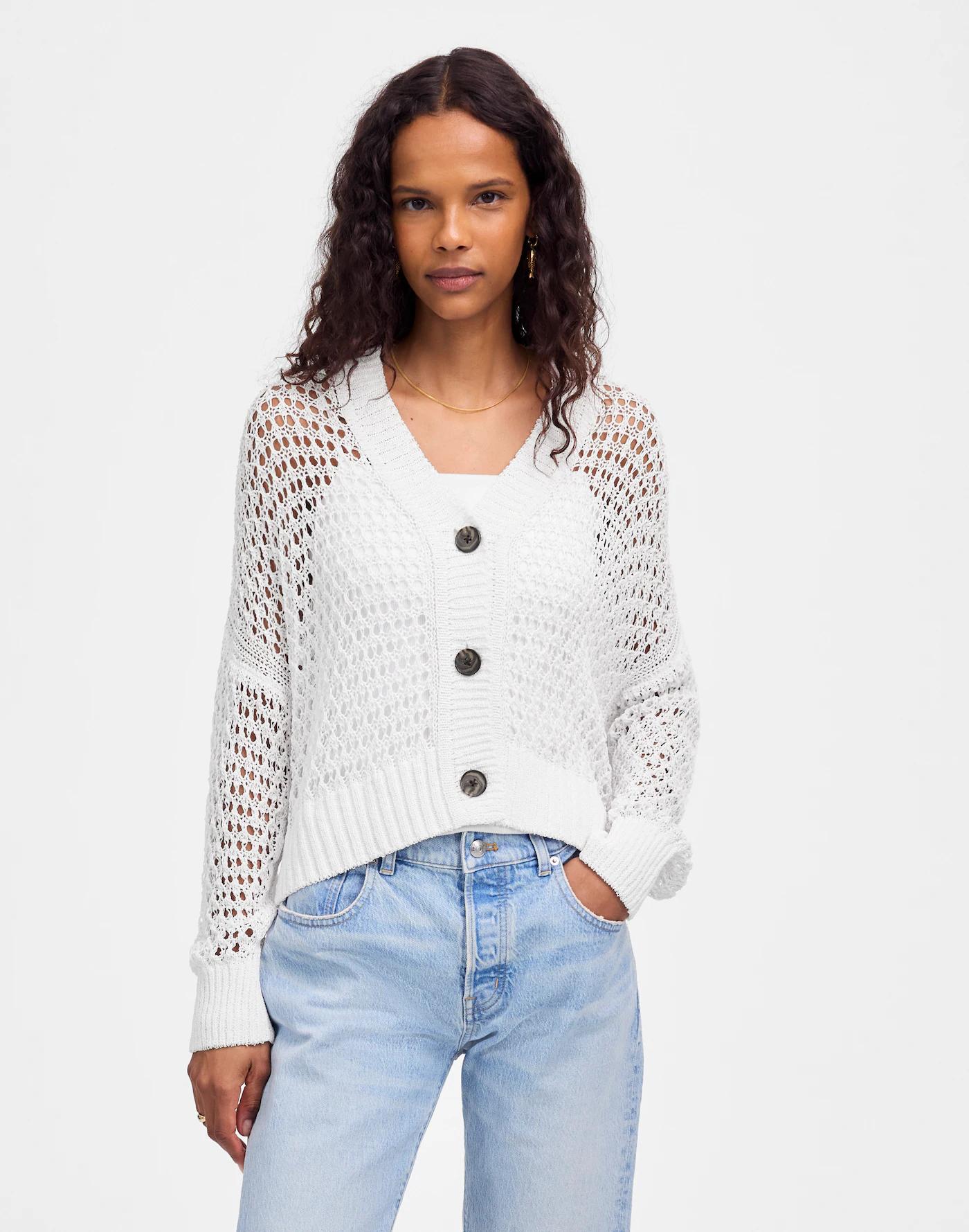 Open-Stitch V-Neck Cardigan Product Image