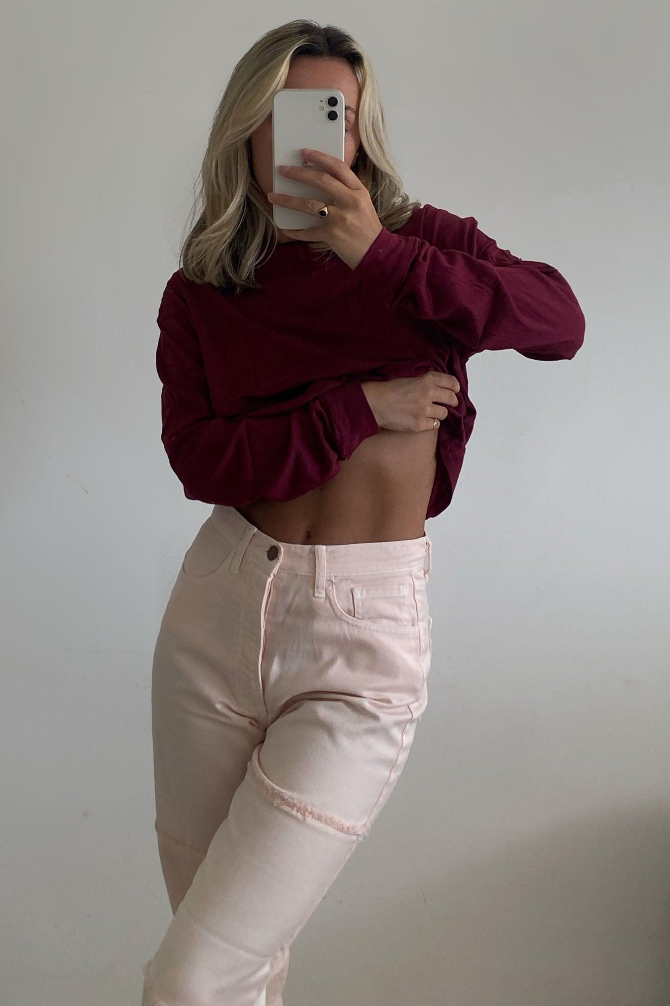 Leslie Long Sleeve Cropped Tee - Wine Product Image