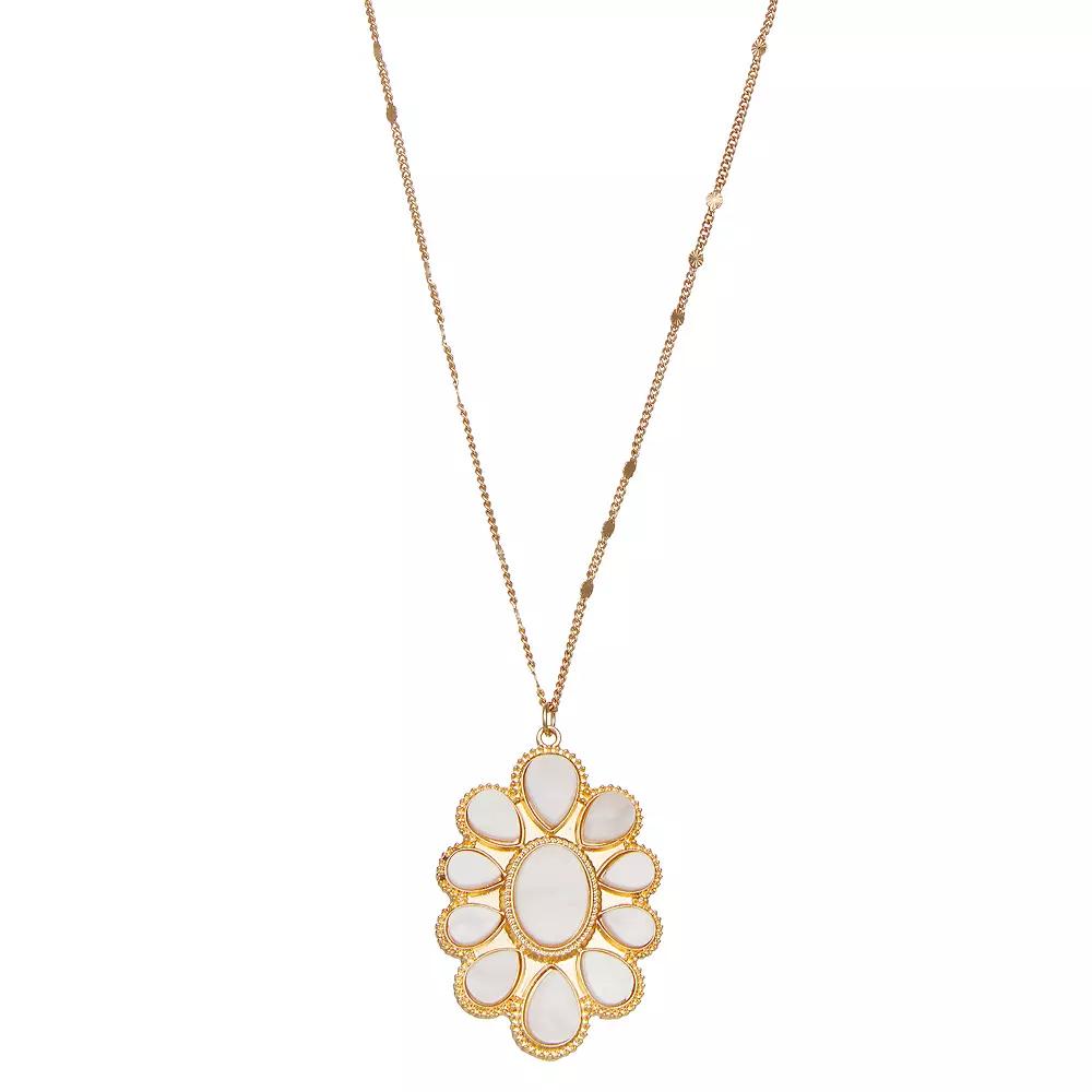 Emberly Gold Tone Long Flower Pendant Necklace, Women's, White Product Image