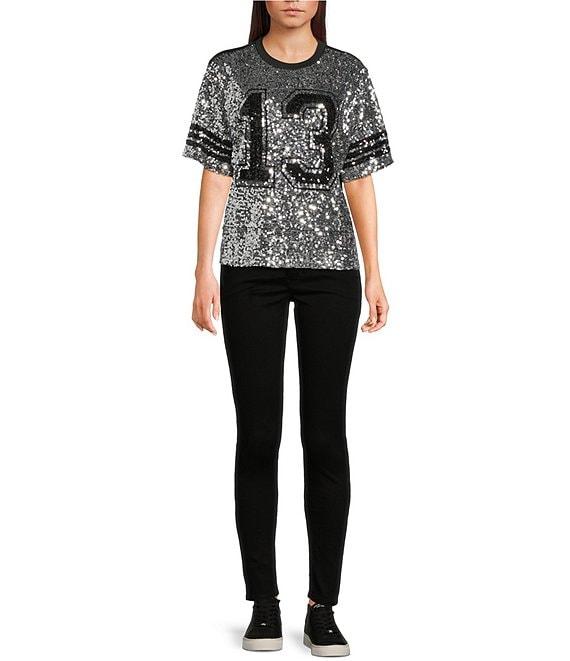 Miss Chievous Sequin 13 Varsity Graphic Crew Neck Short Sleeve Varsity T-Shirt Product Image