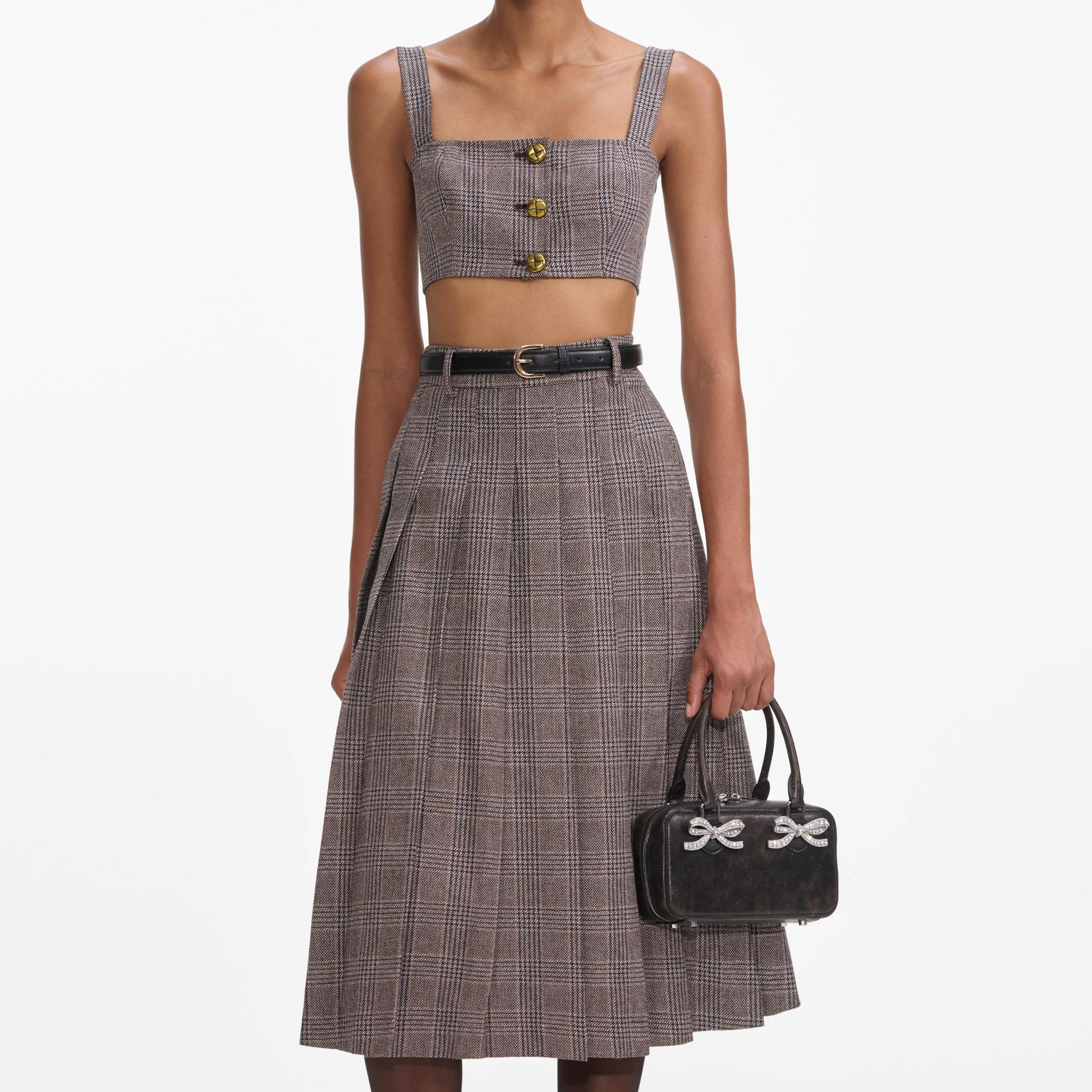 Brown Check Crop Top Product Image