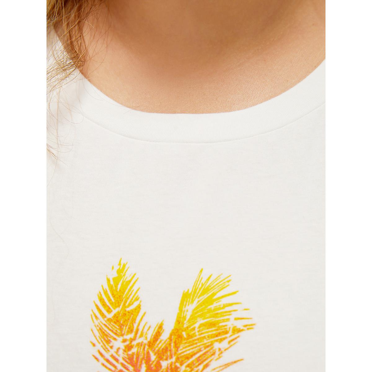 Plus Size Coconut Tree & Letter Print Drop Shoulder T-shirt White Women Casual Tropical Dailywear T-shirts BloomChic 28/5X Product Image