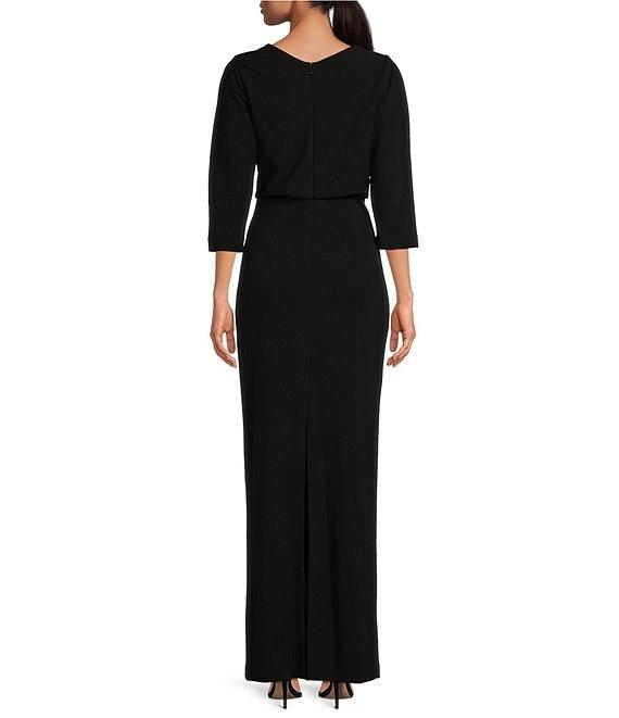 Belle by Badgley Mischka Naomi Stretch Crepe 3/4 Sleeve High Neck Maxi Dress Product Image