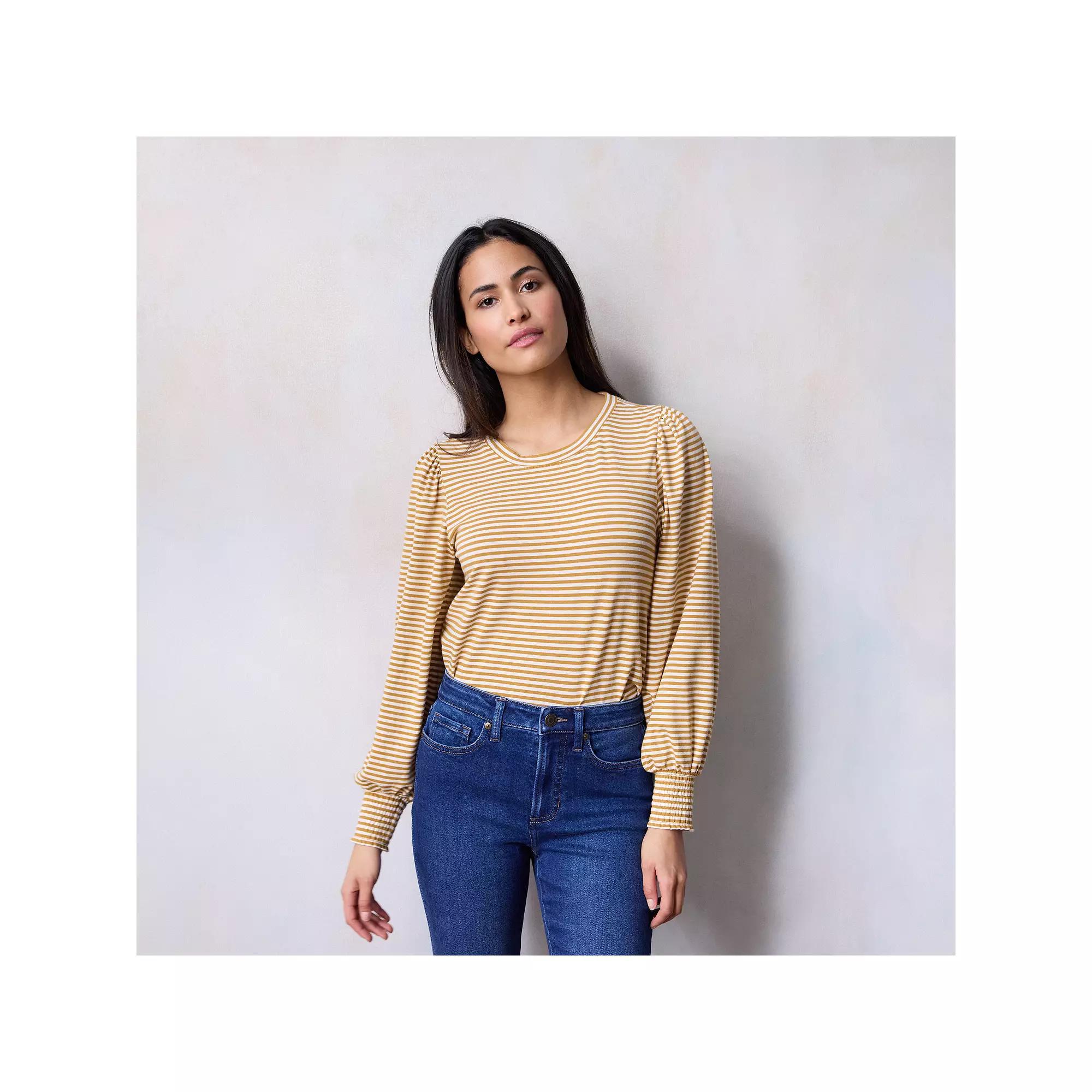 Women's LC Lauren Conrad Smocked Cuff Top, Size: XXL, Green Raleigh Stripe Product Image