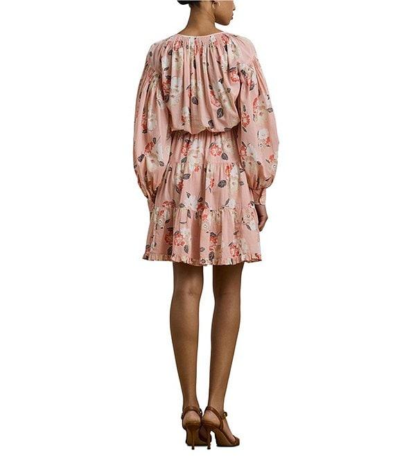 Lauren Ralph Lauren Voile Floral Print V-Neck Long Sleeves Tiered A-Line Dress Product Image