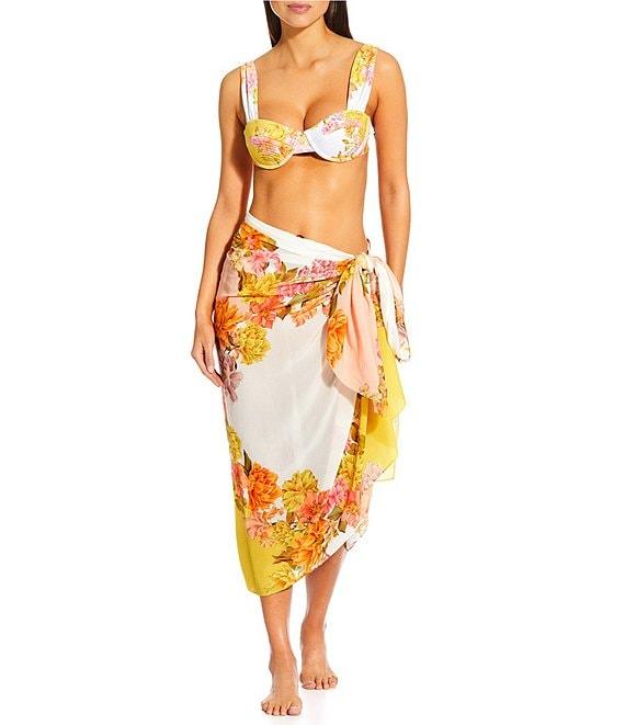 Antonio Melani Patchwork Floral Print Classic Self Tie Pareo Sarong Swim Cover-Up Product Image