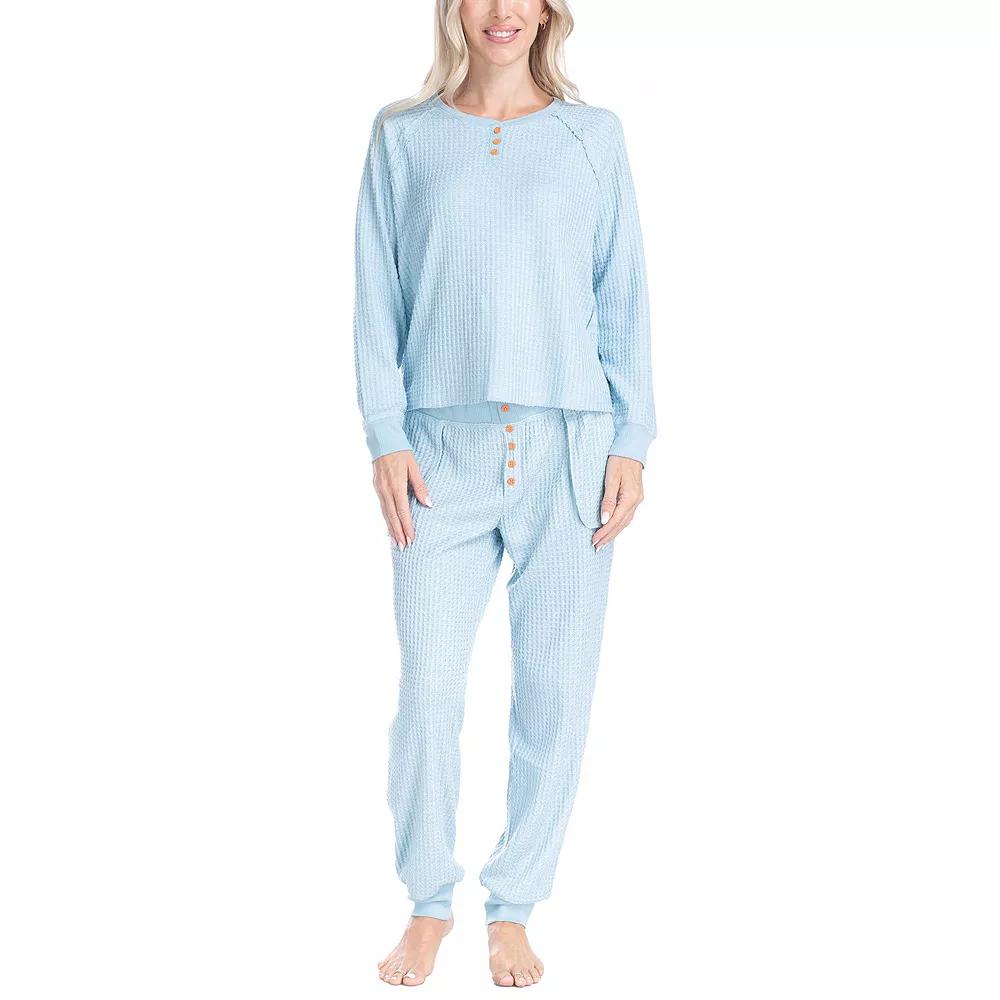 Women's Ocean Pacific® Waffle Knit Pajama Top & Pajama Bottoms Set, Size: Medium, Beige Product Image