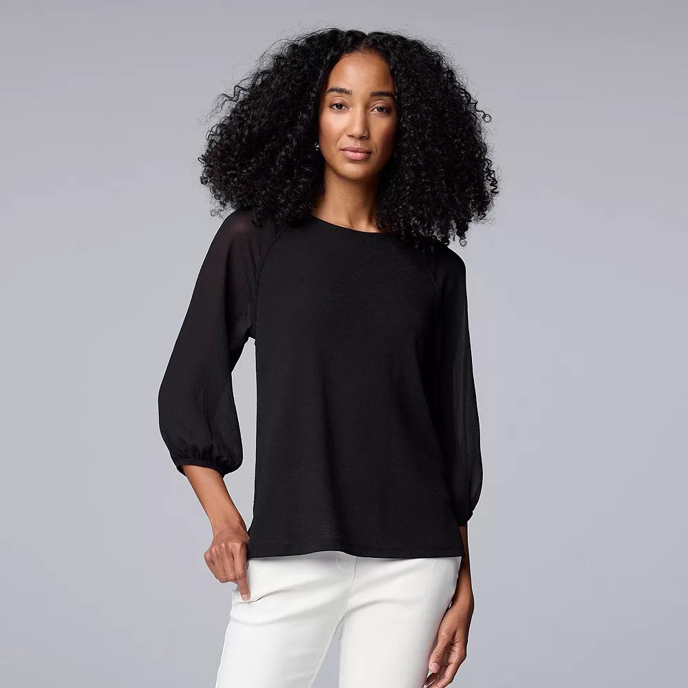 Women's Simply Vera Vera Wang Mixed Media 3/4 Sleeve Top, Size: XS, Black Product Image
