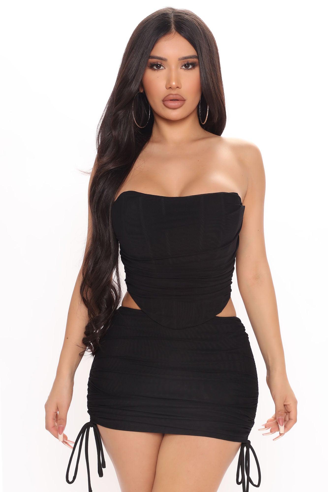 Bombshell Ruched Mini Skirt Set - Black Product Image