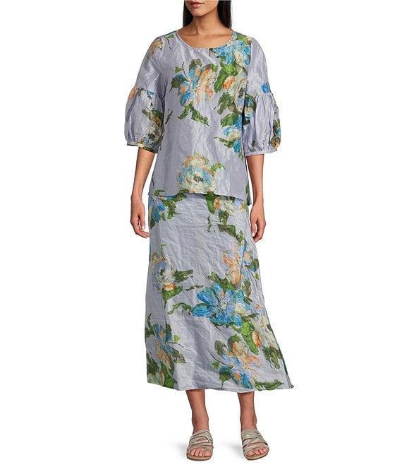 Bryn Walker Memory Crunch Taffeta Bias Printed A-Line Pull-On Coordinating Skirt Product Image