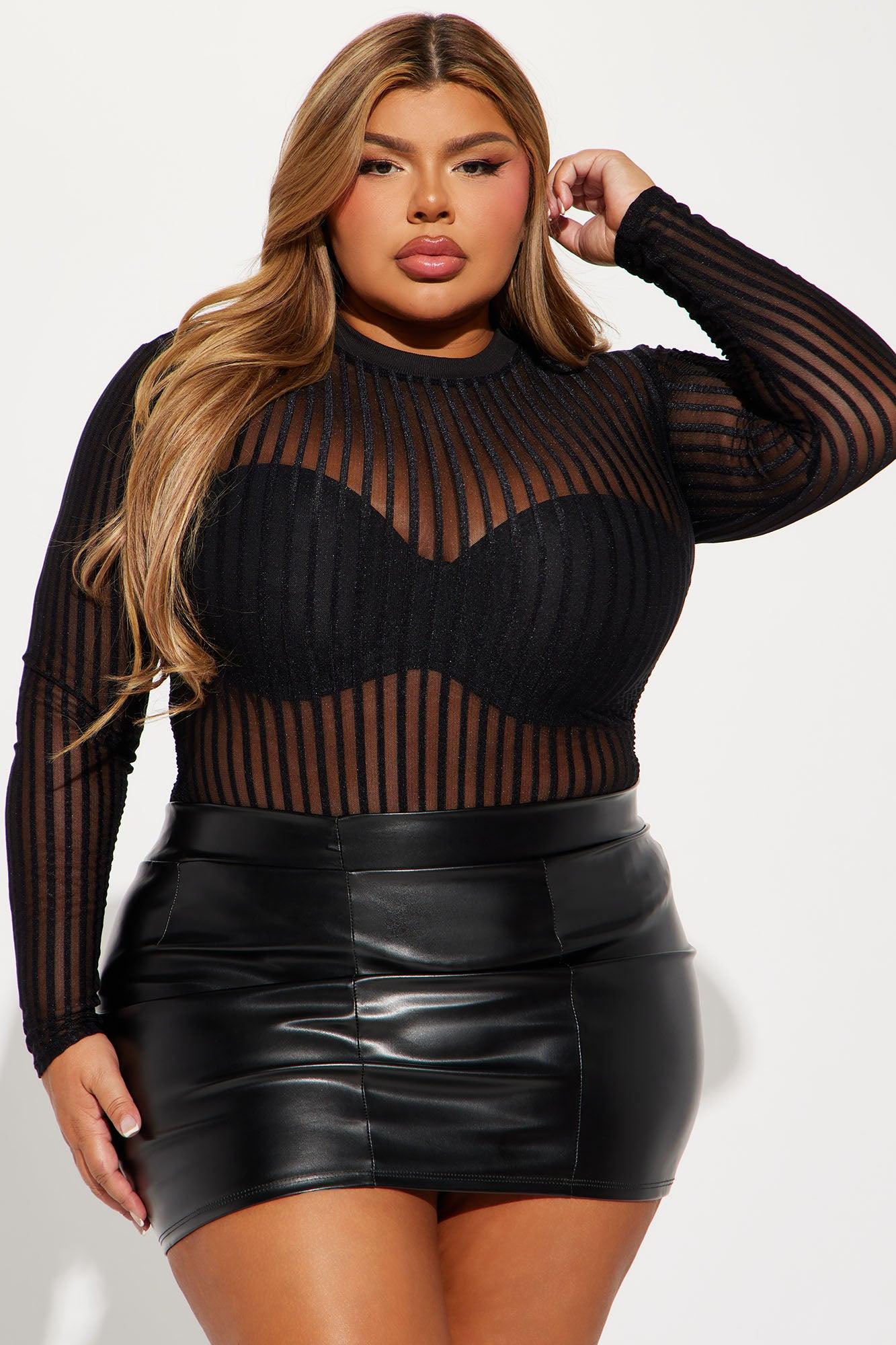 Myrah Long Sleeve Mesh Top - Black Product Image