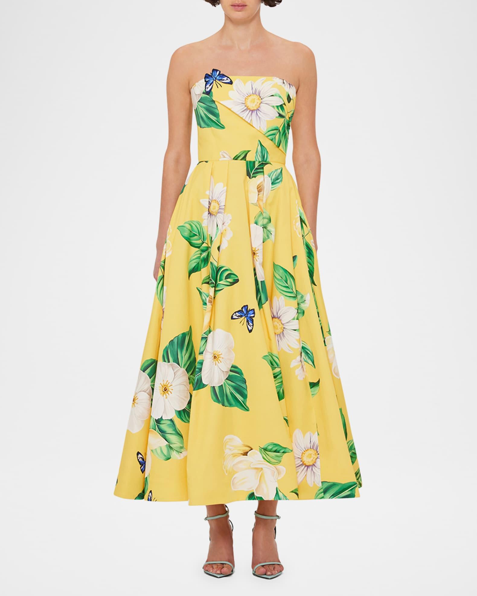 Lynn Pleated Floral-Print Bustier Midi Dress Product Image