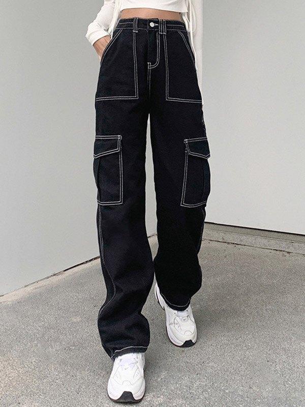High Waist Straight Cargo Jeans Product Image