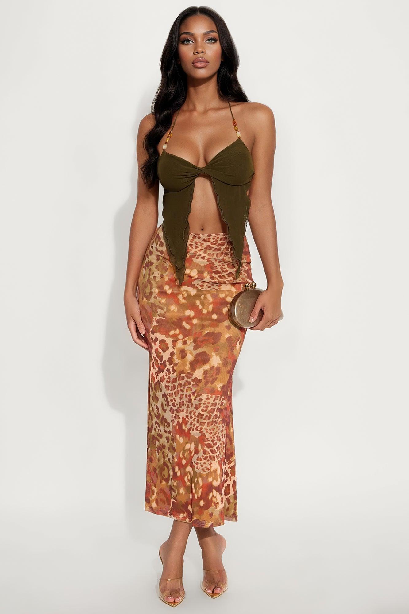 Tell All Mesh Ruffle Halter Top - Olive Female Product Image