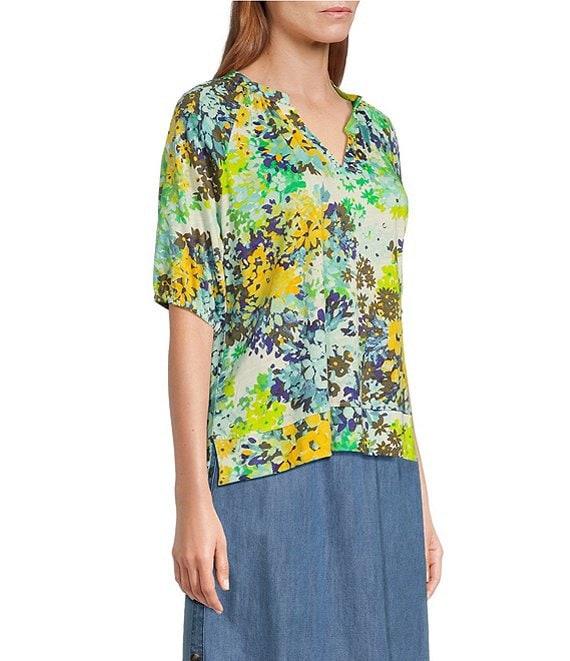 Westbound Elbow Puff Sleeve V-Neck Bloom Top Product Image