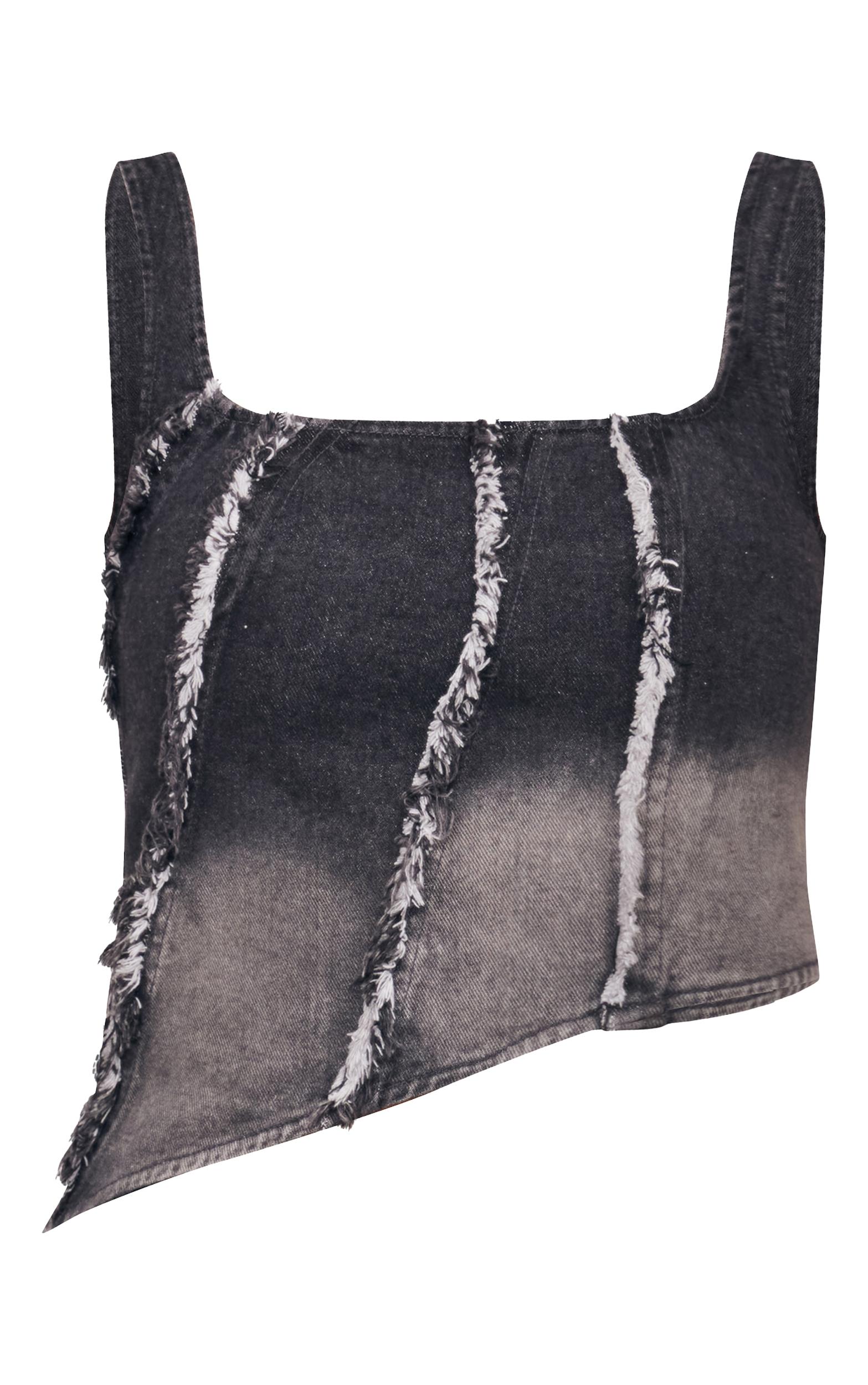 Tall Vintage Black Wash Raw Seam Detail Asymmetric Denim Corset Product Image