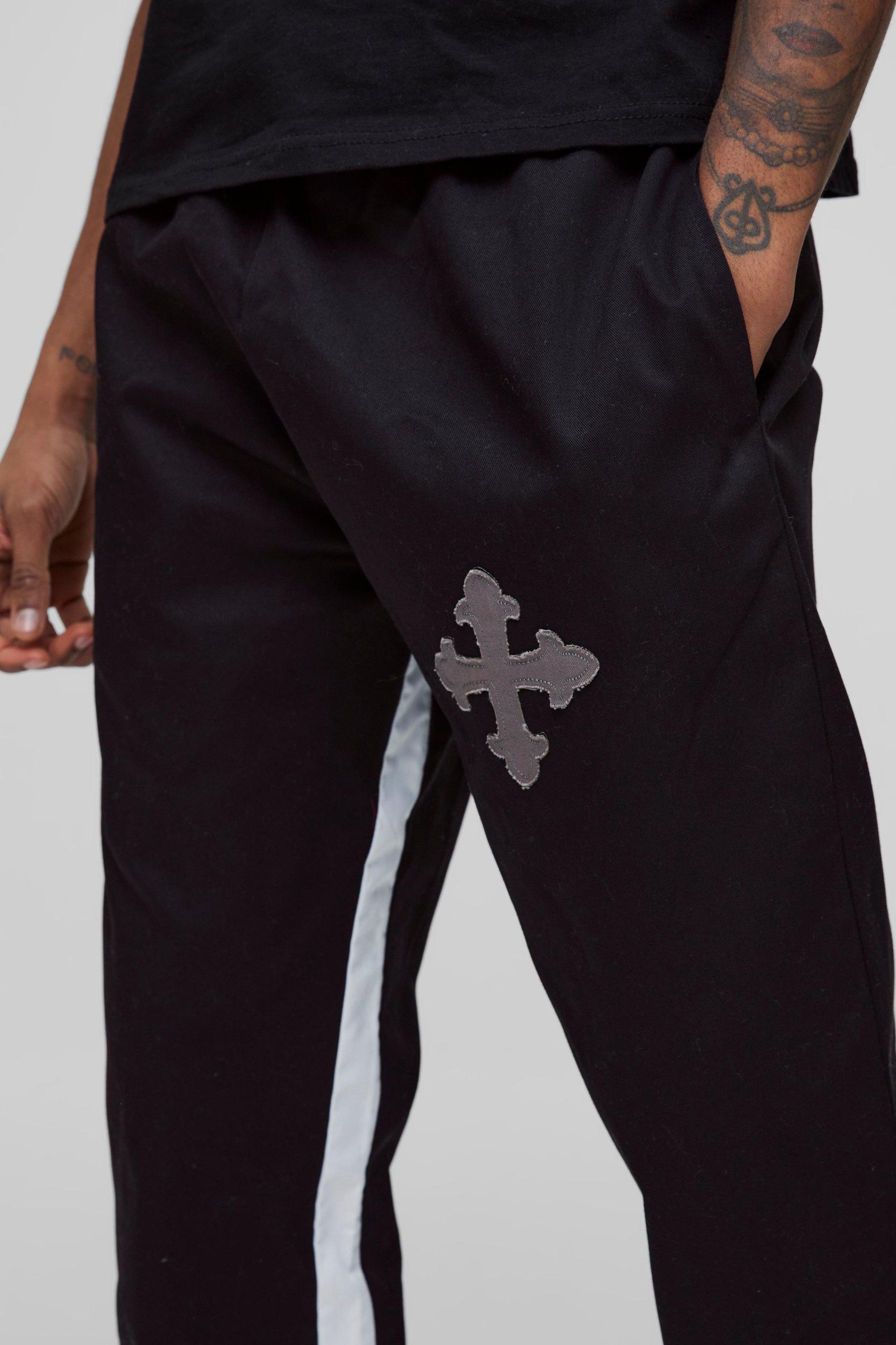 Tall Drawcord Waist Applique Gusset Flared Pants | boohooMAN USA Product Image