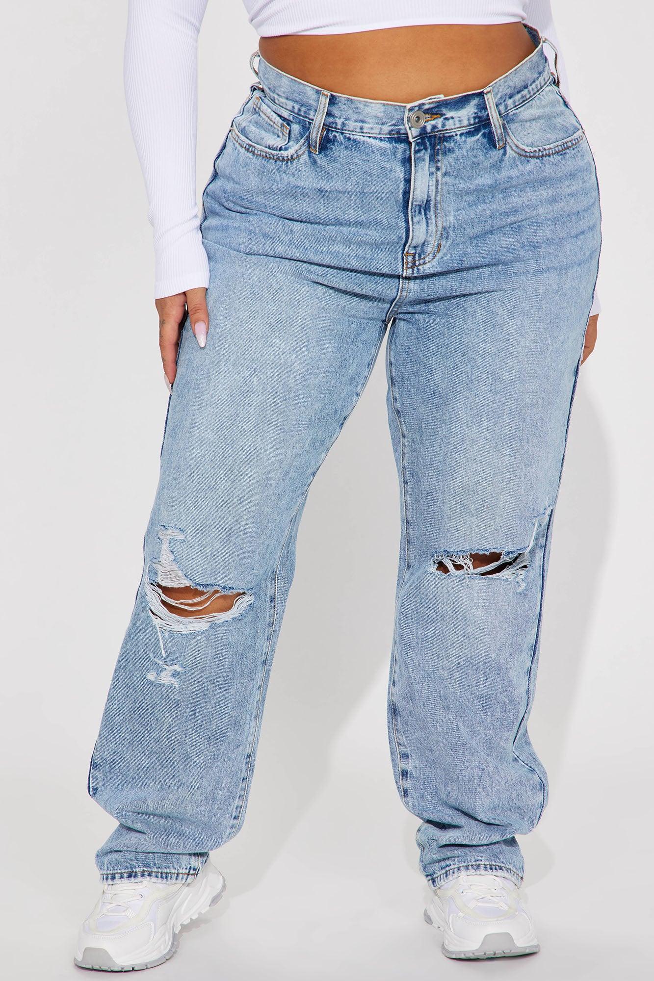 Only One Non Stretch Ripped Straight Leg Jean - Medium Wash Product Image