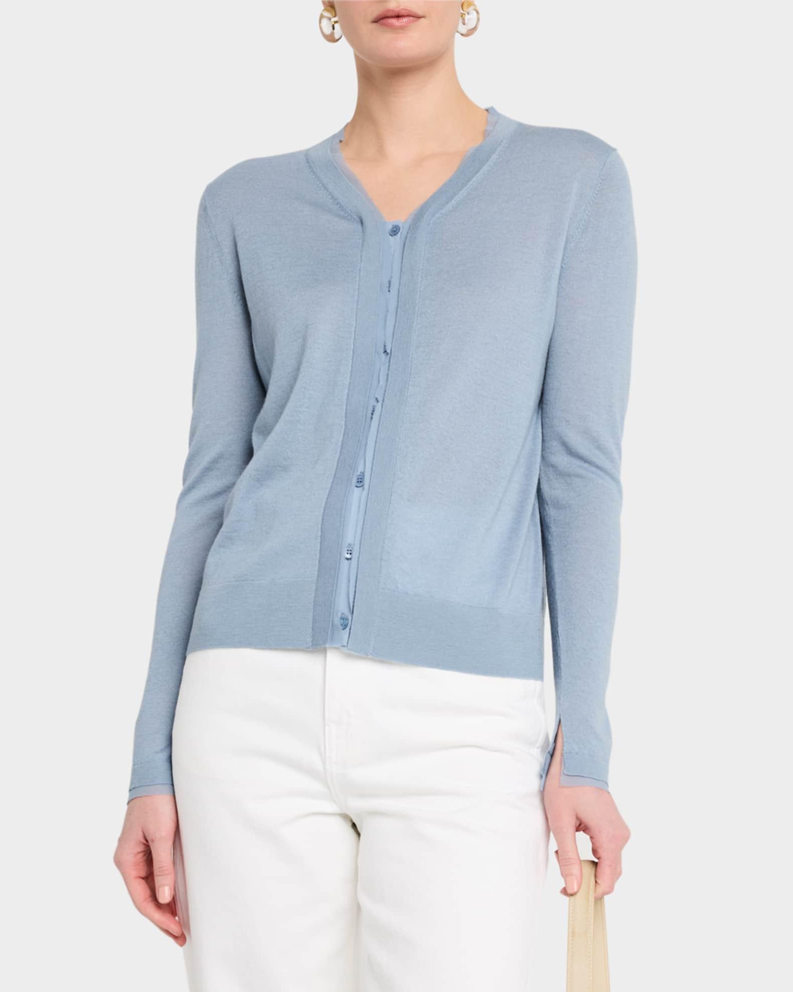 Chiffon-Trim Cashmere Cardigan Product Image