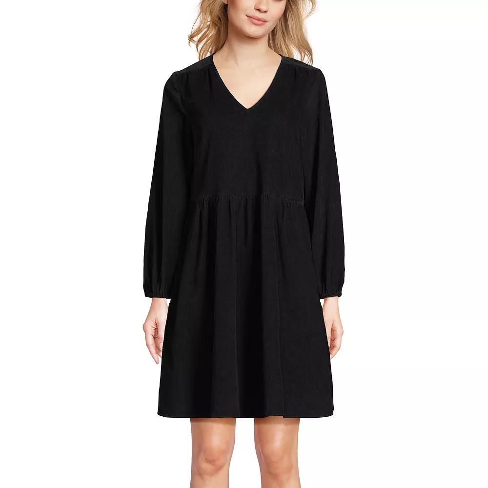 Women's Lands' End Pinwale Corduroy V-Neck Mini Dress, Size: Medium, Black Product Image