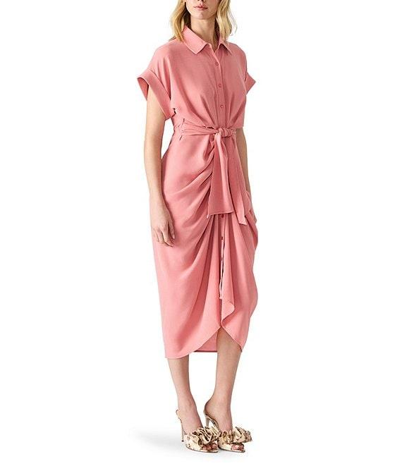 Steve Madden Tori Point Collar Neck Short Sleeve Button Front Midi Dress Product Image