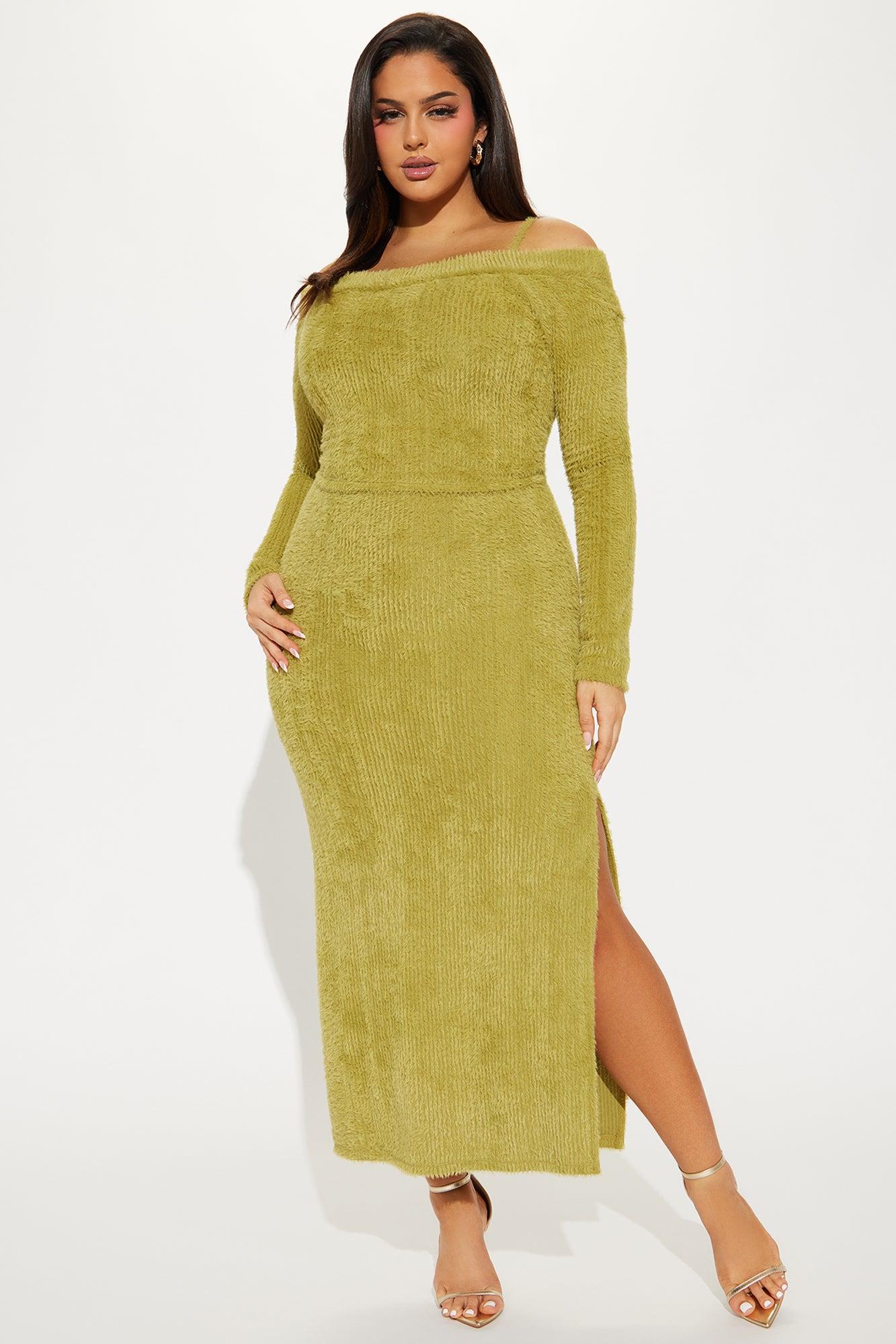 Fuzzy Feels Maxi Dress Set - Chartreuse Product Image