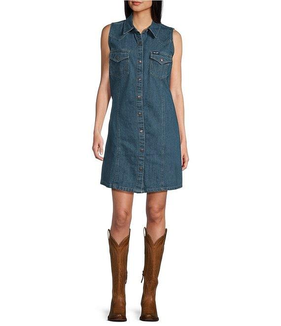 Wrangler® Retro® Sleeveless Denim Shirt Dress Product Image