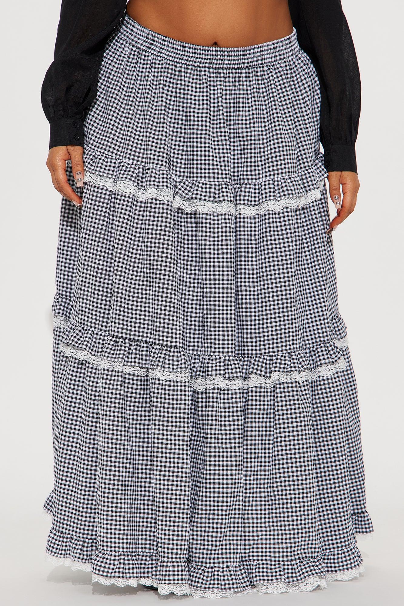 Life's A Picnic Tiered Maxi Skirt - Black/White Product Image
