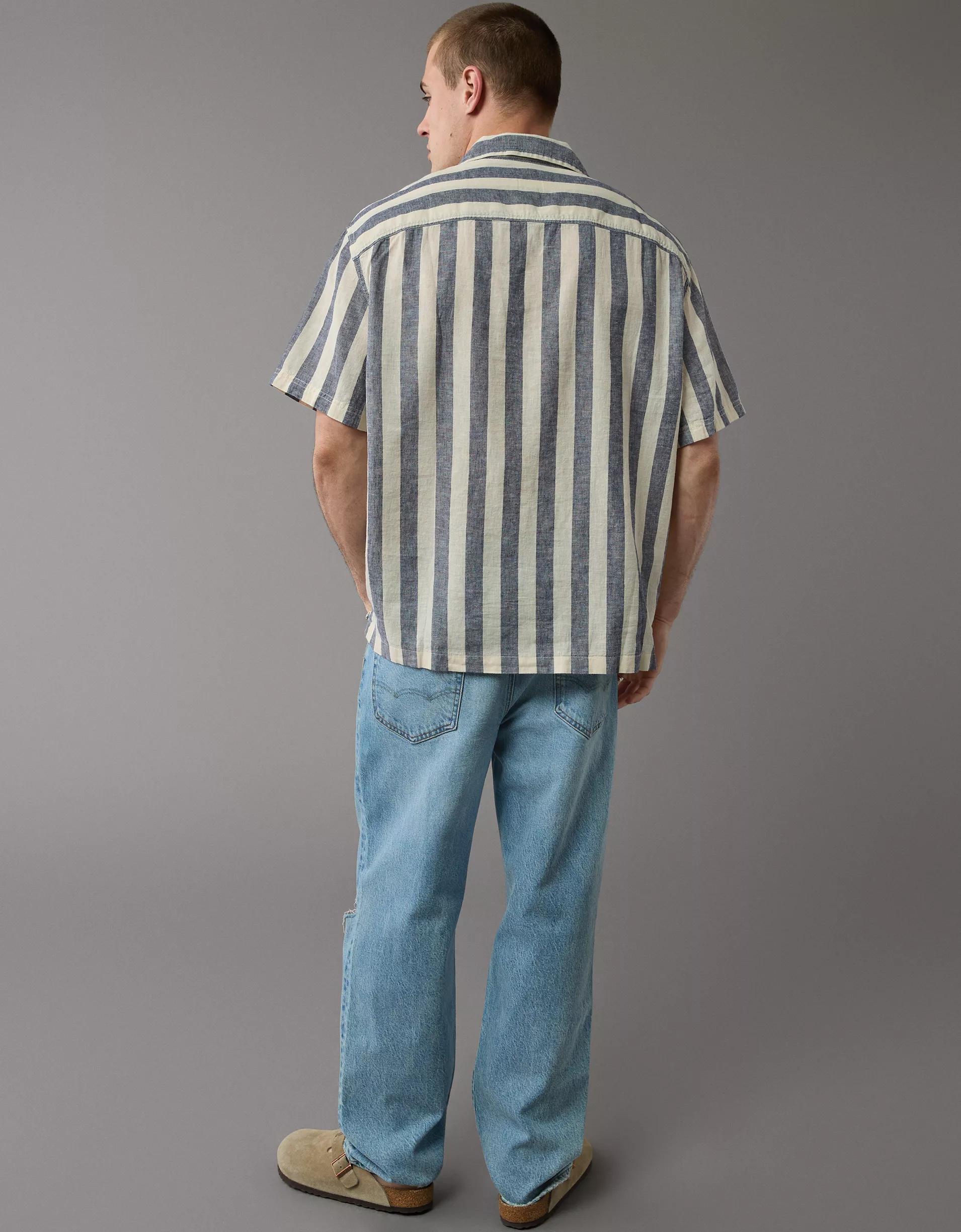 AE Poolside Linen-Blend Striped Button-Up Shirt Product Image