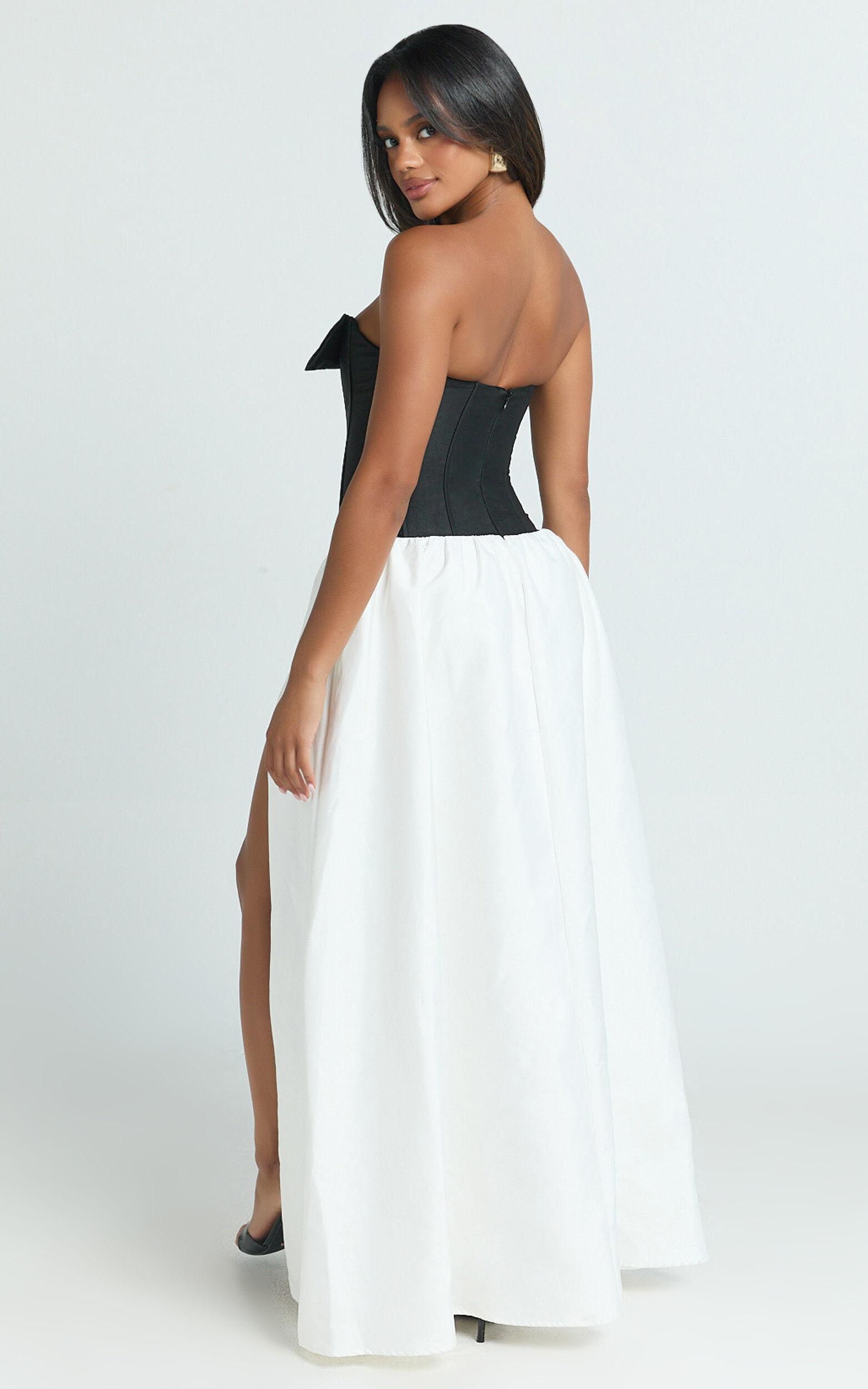 Santana Mini Dress - Strapless Fit And Flare Bubble Hem Dress in Black/White Product Image