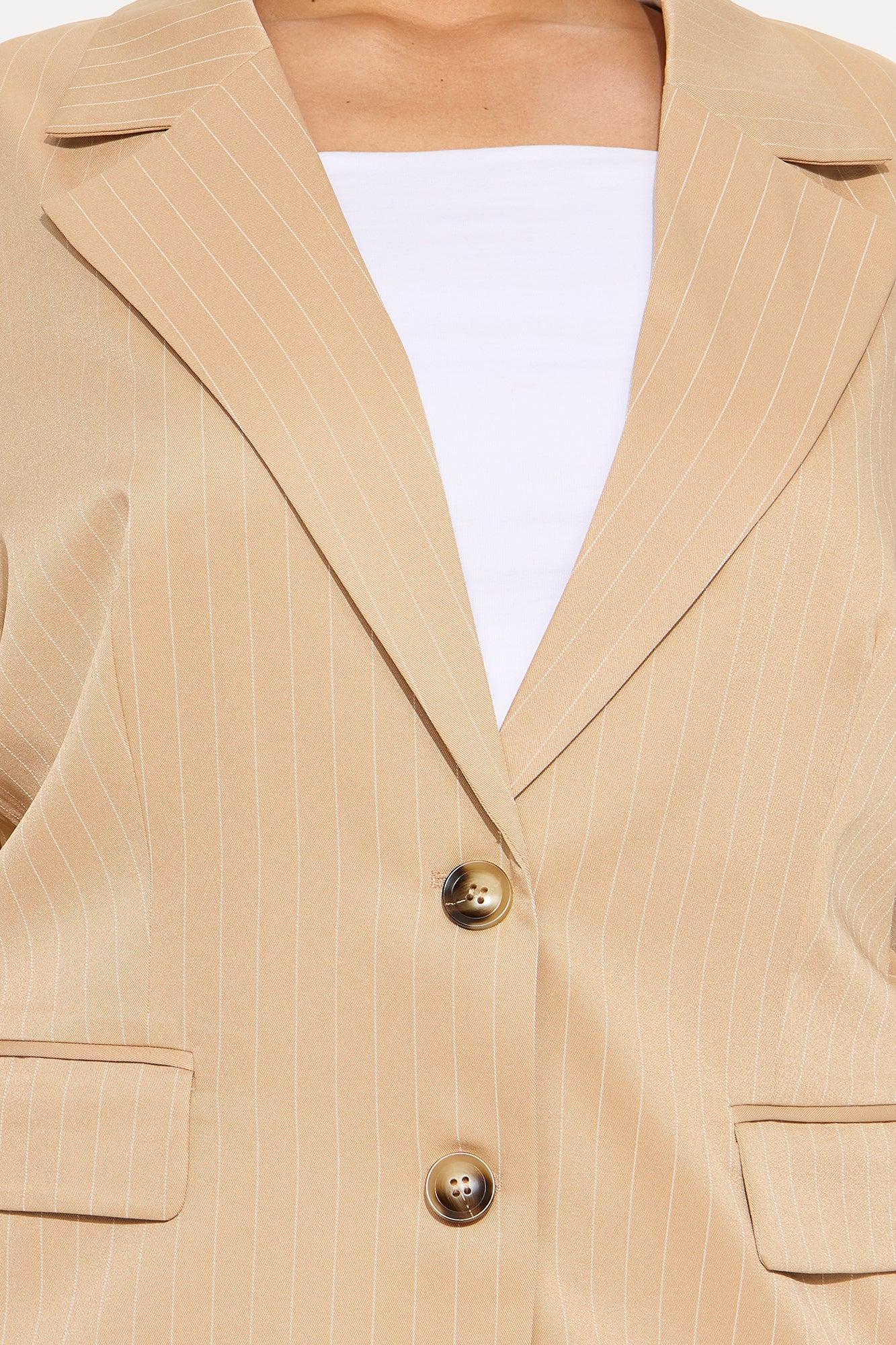 Kelsey Pinstripe Blazer - Tan Product Image
