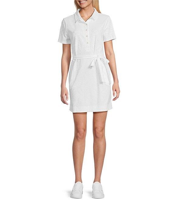 Tommy Bahama Aubrey IslandZone® Leaf Jacquard Polo Collar Short Sleeve Belted Dress Product Image