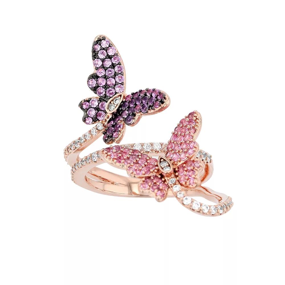 18k Rose Gold Over Silver Pink & Purple Cubic Zirconia Butterfly Ring, Women's,  Product Image